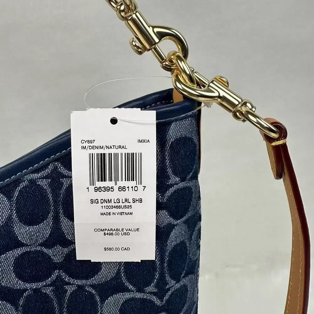 Coach Laurel Large Shoulder Bag Crossbody Signature Gold Denim NWT CY697 - Picture 3 of 11
